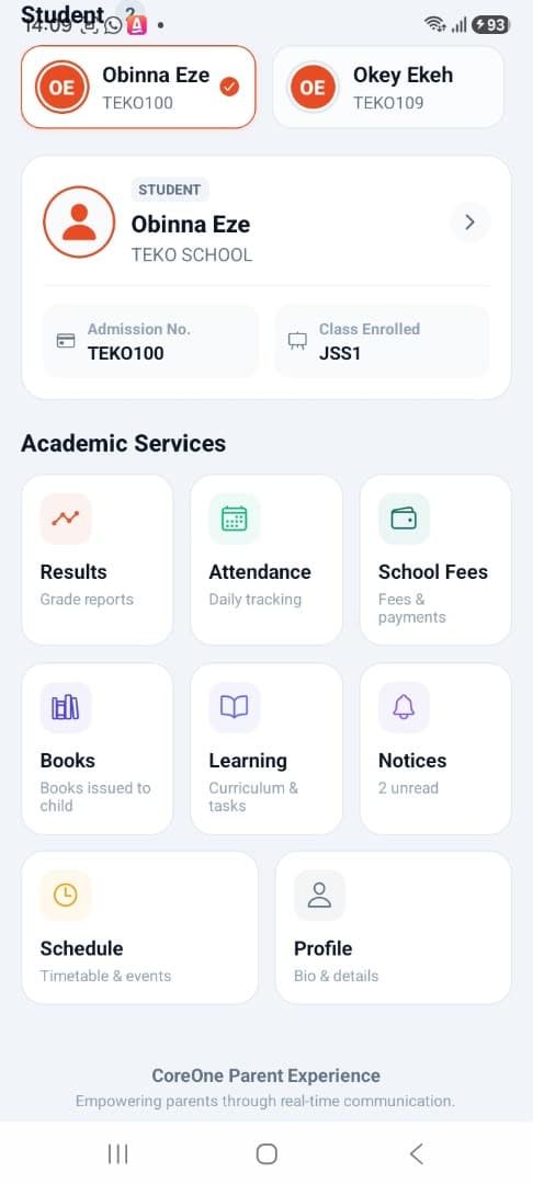 CoreOne Parent - Parent Dashboard